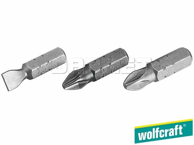 Zestaw końcówek, długość: 25 mm, rodzaje: płaskie, Phillips, Pozidriv - 6 sztuk - WOLFCRAFT WF2444000