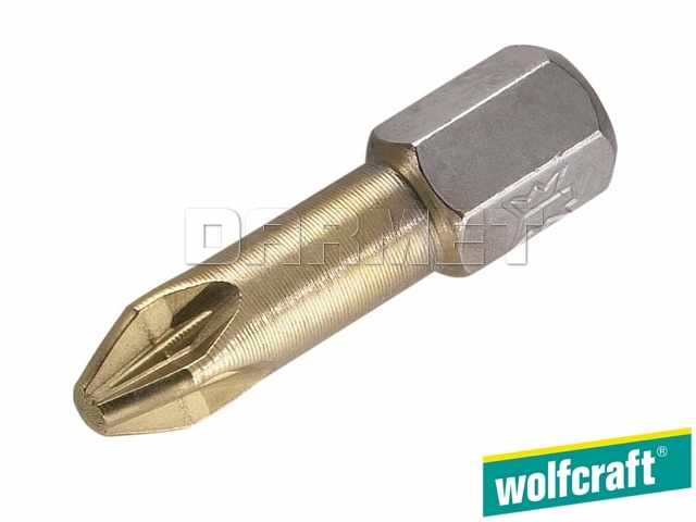 Końcówki wkrętaka krzyżowe Pozidriv z powłoką TiN, długość: 25 mm, rozmiar: PZ2 - 2 sztuki - WOLFCRAFT WF1326000