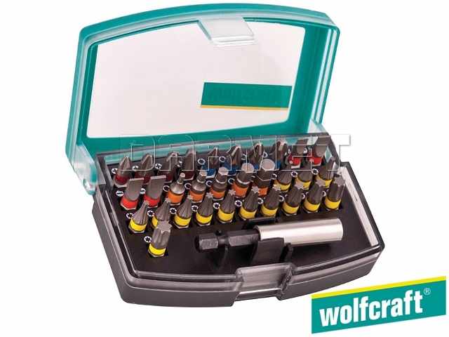 Zestaw końcówek, długość: 25 mm, rodzaje: płaskie, Phillips, Pozidriv, TORX, HEX - 32 częściowy - WOLFCRAFT WF2975000