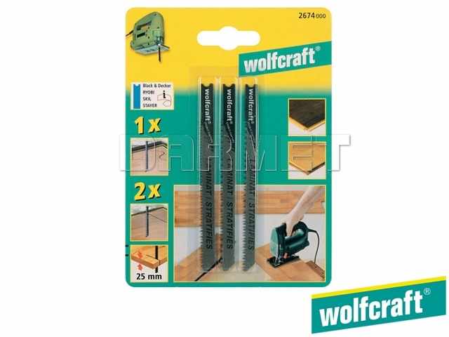 Brzeszczoty do wyrzynarek z trzpieniem "U", do drewna i tworzyw sztucznych, głębokość cięcia: 25 mm - 3 sztuki - WOLFCRAFT (WF2674000)