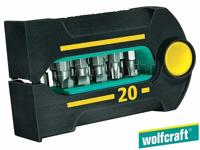 Zestaw końcówek BitBuilder na listwie magnetycznej, długość: 25 mm, rodzaje: płaskie, Phillips, Pozidriv, TORX, HEX - 20 sztuk - WOLFCRAFT WF1374000