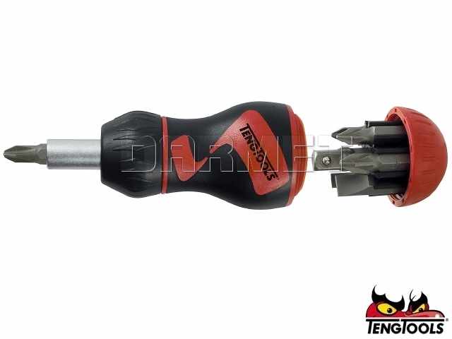 Wkrętak zapadkowy krótki z wymiennymi grotami 1/4", MDR908S - 8 szt. - TENGTOOLS (18655-0109)