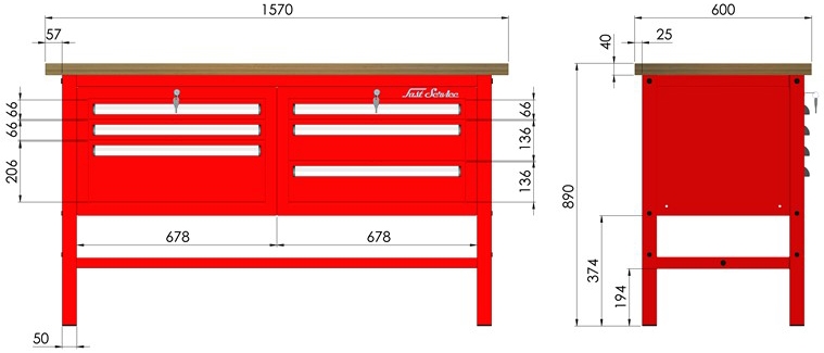 STÓŁ WARSZTATOWY Z SZAFKAMI - 1570x600 mm - FAST SERVICE (P-3-031-01)