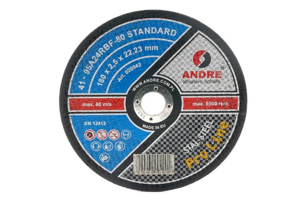 Tarcza do cięcia metalu | PRO-LINE | wersja STANDARD | typ 41 | 180 x 2,5 x 22,2 mm | 95A 24R - ANDRE 020042