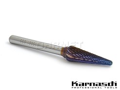 Pilnik obrotowy stożkowy z czołem kulistym KEL z powłoką Blue-Tec, frez do metalu - 12 x 32MM, długość 77MM, chwyt 6MM - KARNASCH (115081-045)