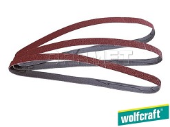 Taśmy szlifierskie z tkaniny, granulacja: 40, 80, 120, wymiary: 13MM x 457MM - 3 sztuki - WOLFCRAFT (WF1869000)