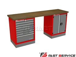 Mocny metalowy stół warsztatowy z szafkami 209x60cm - FAST SERVICE (T-16-40-01)