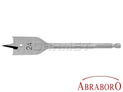 Wiertło płaskie 24 x 155 mm, łopatkowe do drewna z trzpieniem E 6,3  - Abraboro (AB80624000)