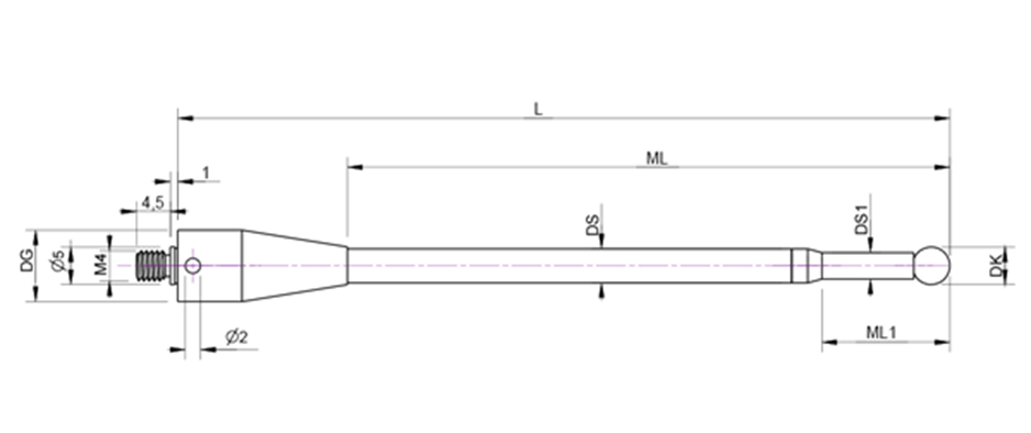 trzpien pomiarowy wymiary R-M4-L50-D6