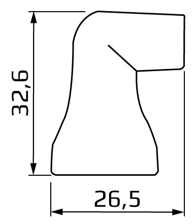 dysza kątowa 9,5 mm system 3/8 - wymiary