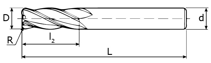 Frez 4-ostrzowy z promieniem - wymiary