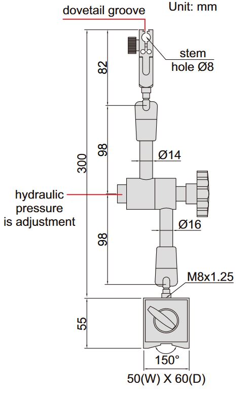 Statyw magnetyczny przegubowy z zaciskiem hydraulicznym INSIZE 6229-60