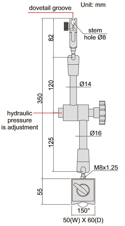 Statyw magnetyczny przegubowy z zaciskiem hydraulicznym INSIZE 6229-60