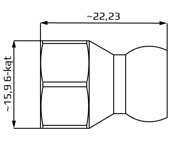 segment z gwintem wewnętrznym SAE 1/4, system 1/4, wymiary