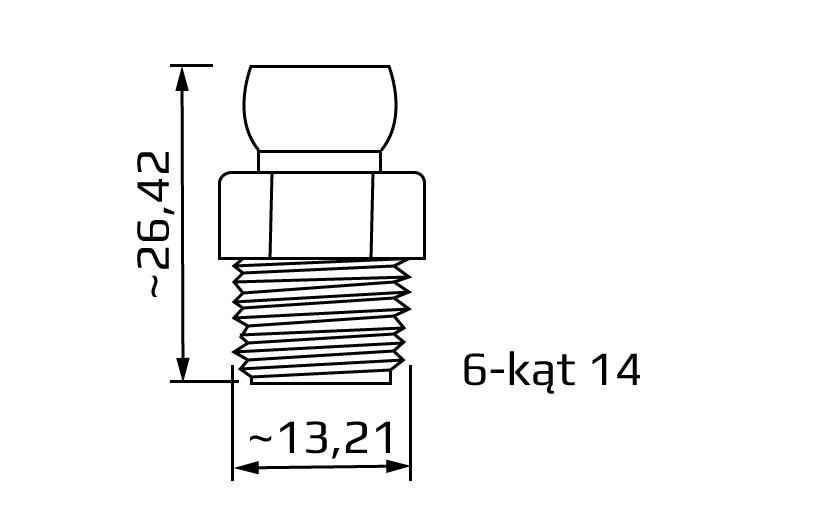 segment z gwintem zewnętrznym BSPT 1/4, system 1/4, wymiary