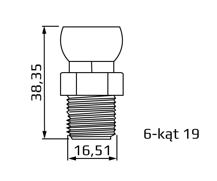 segment z gwintem zewnętrznym BSPT 3/8, system 1/2, wymiary