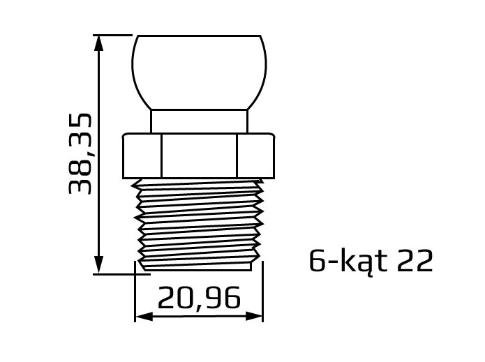 segment z gwintem zewnętrznym BSPT 1/2, system 1/2, wymiary