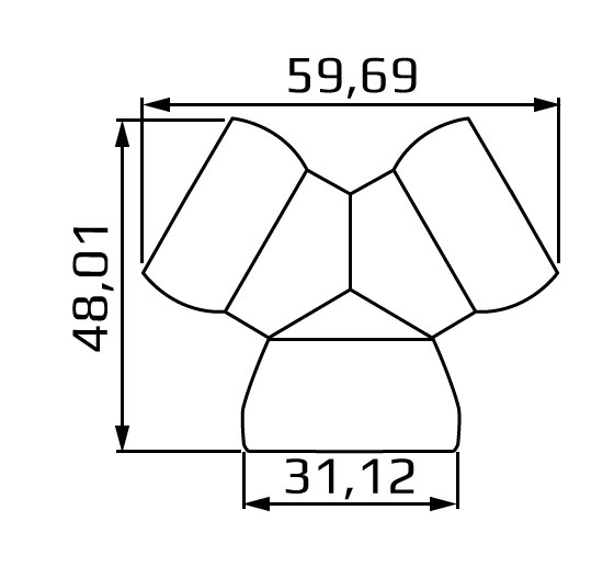 rozgałęziacz Y z 3/4 na 2 x 3/4, system 3/4, wymiary