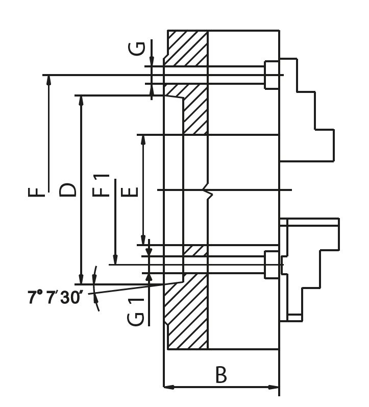 uchwyt tokarski ZENTRA DIN 55026 - typ A 8356 - wymiary