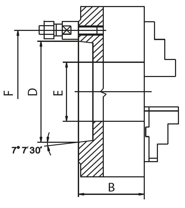 uchwyt tokarski ZENTRA 8357 - DIN 55027 - wymiary