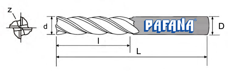 Frez 4-ostrzowy węglikowy PAFANA LSM - wymiary